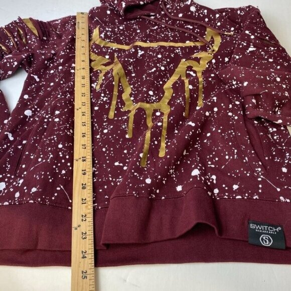 Switch Remarkable Burgundy Splatter Print Hoodie With Golden Bull Design Size L - Picture 4 of 9
